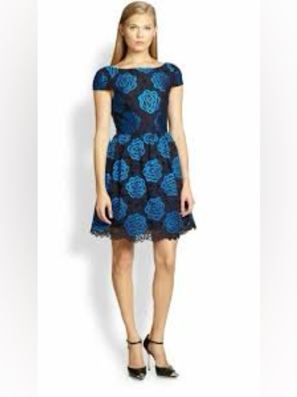 Alice + Olivia Blue Black Rose Lace Cocktail Dress MSRP $495 Nelly Size 2 - Picture 3 of 6
